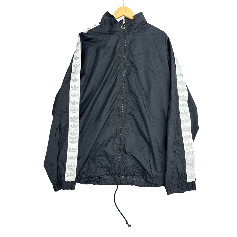 Adidas Originals Mens XL Black‎ Trefoil Tape Sleeve Windbreaker Jacket AHN001